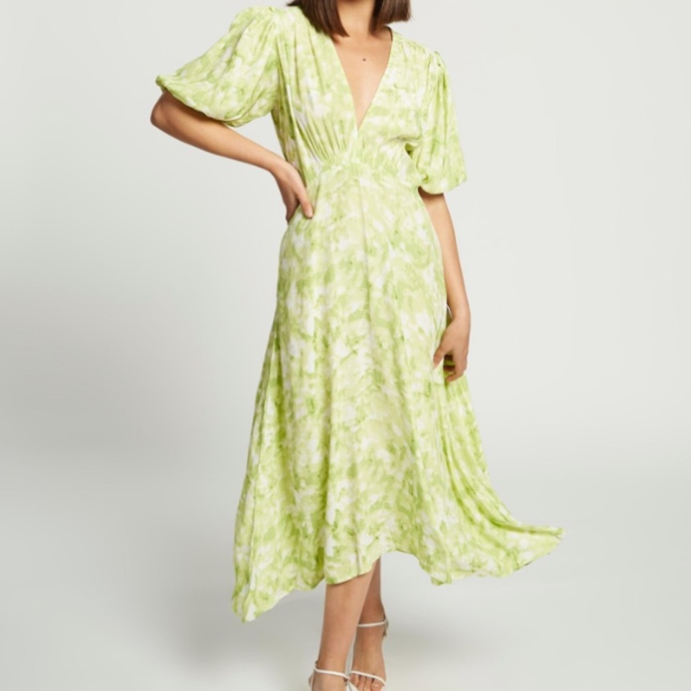 Faithfull The Brand Vittoria Mini Dress Roos Tie Dye Lime Puff Slv Sz 8 - Picture 5 of 17